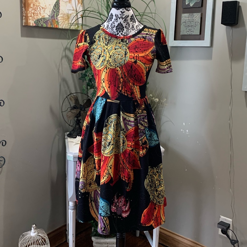 LulaRoe Amelia Pleated Floral Dress women’s XS